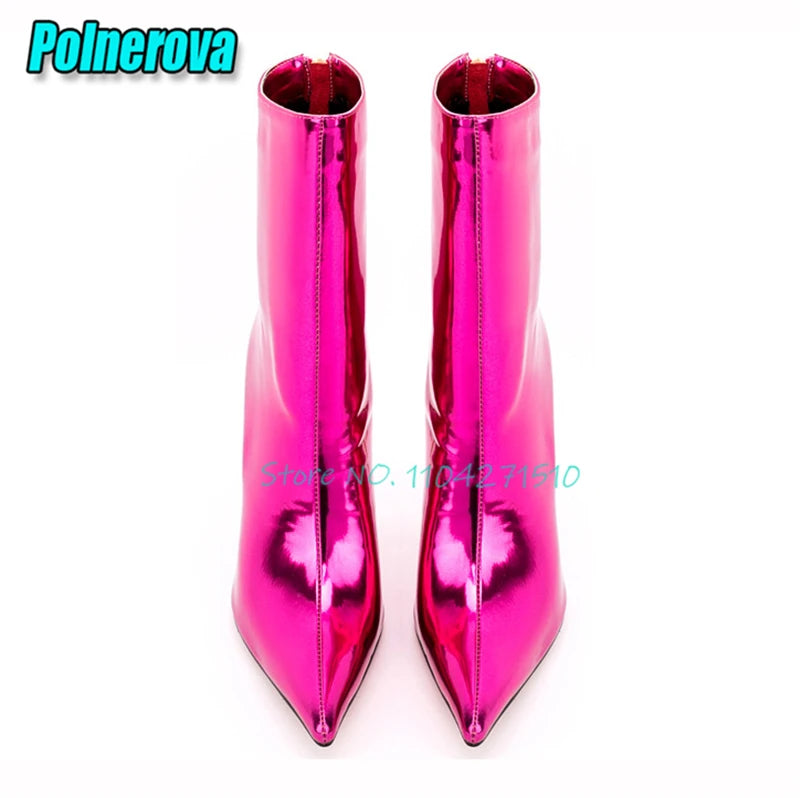 Pointed Toe Patent Leather Stiletto Boots for Women