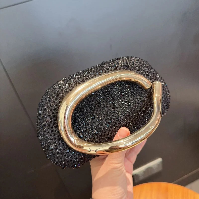 Stylish Golden Metal Handle Evening Clutch Bags for Women Elegant Luxury Shiny Diamond Studded Wedding Party Purse Shoulder Bags