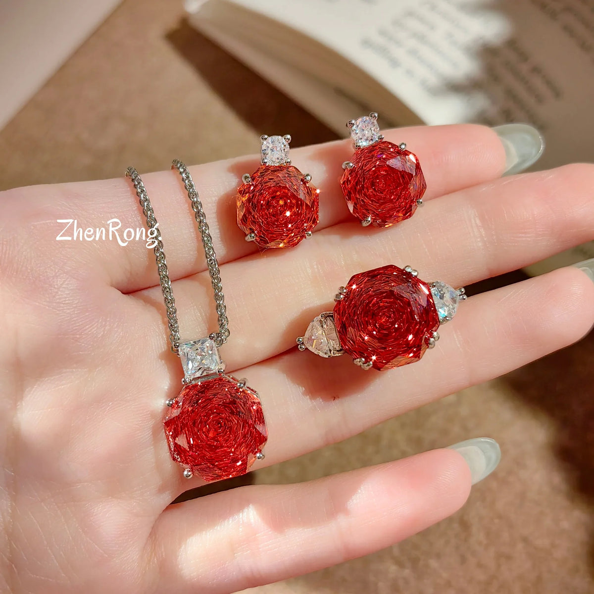 Rose Cut Cubic Zirconia Wedding Jewelry Set for Women