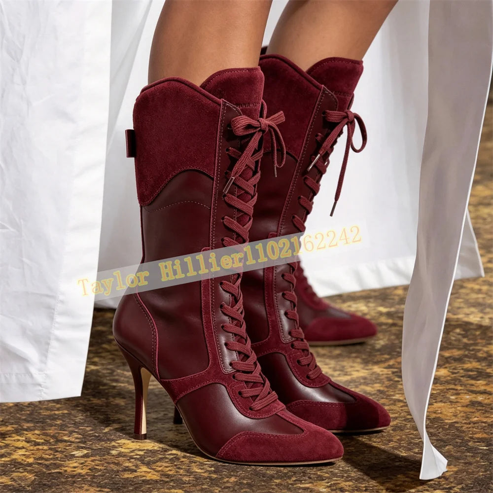 White Lace Up Pointed Toe Stiletto Ankle Boots for Women