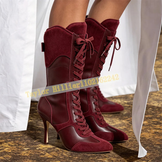 White Lace Up Pointed Toe Stiletto Ankle Boots for Women