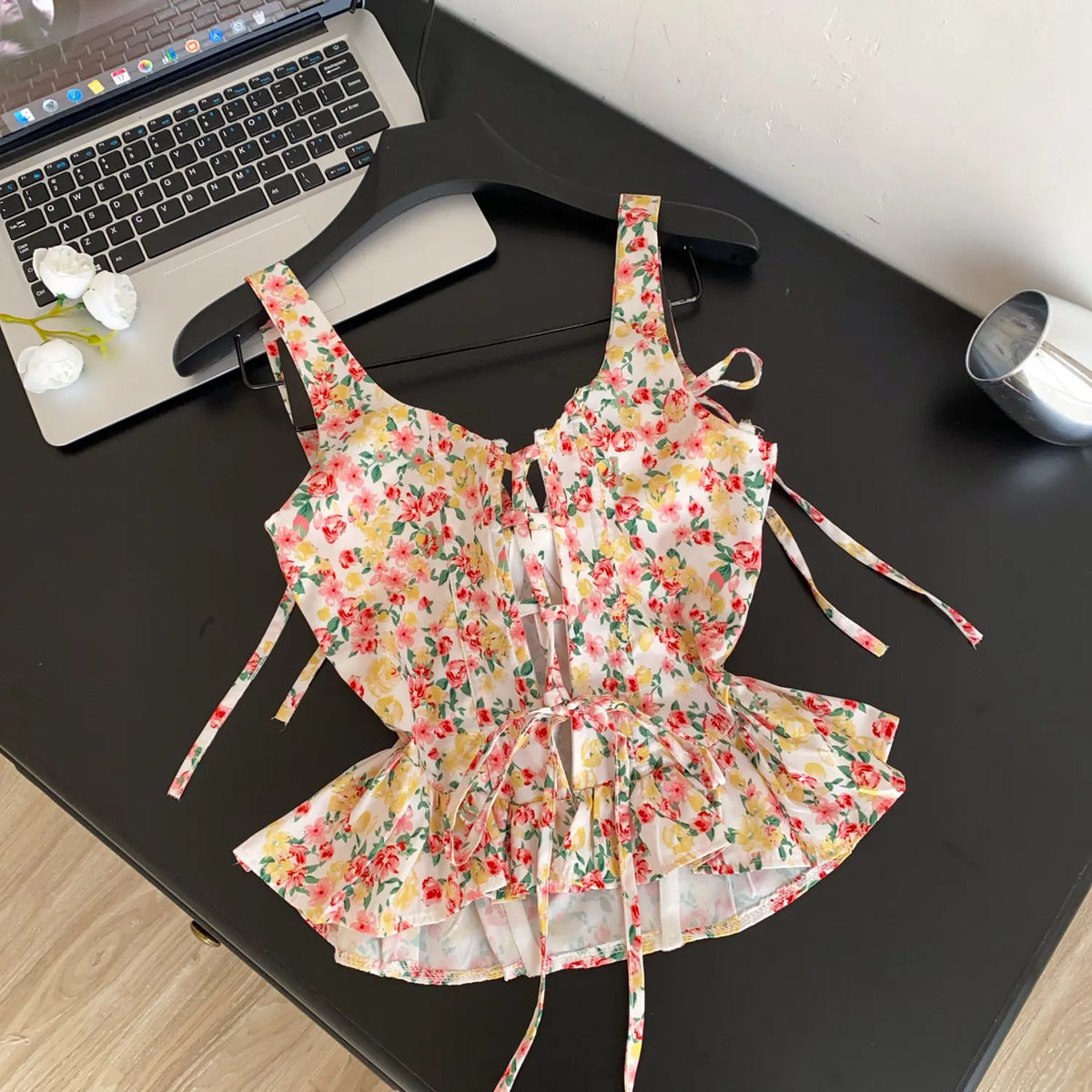 Summer Floral Lace-Up Corset Camisole Top for Women