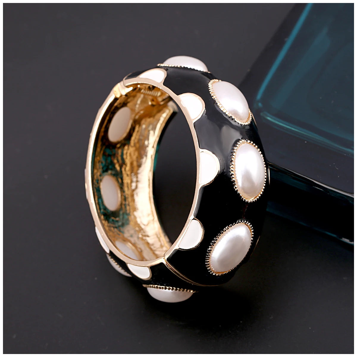 Colorful Enamel Oval Pearl Cuff Bracelet for Women