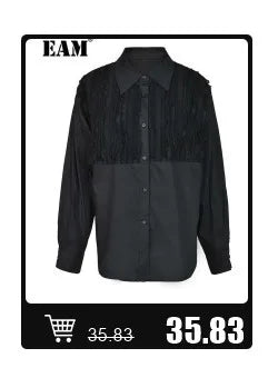 [EAM]  Women Black Cross Bandage Short Blazer New Lapel Long Sleeve Loose Fit  Jacket Fashion Tide Spring Autumn 2025 1T126