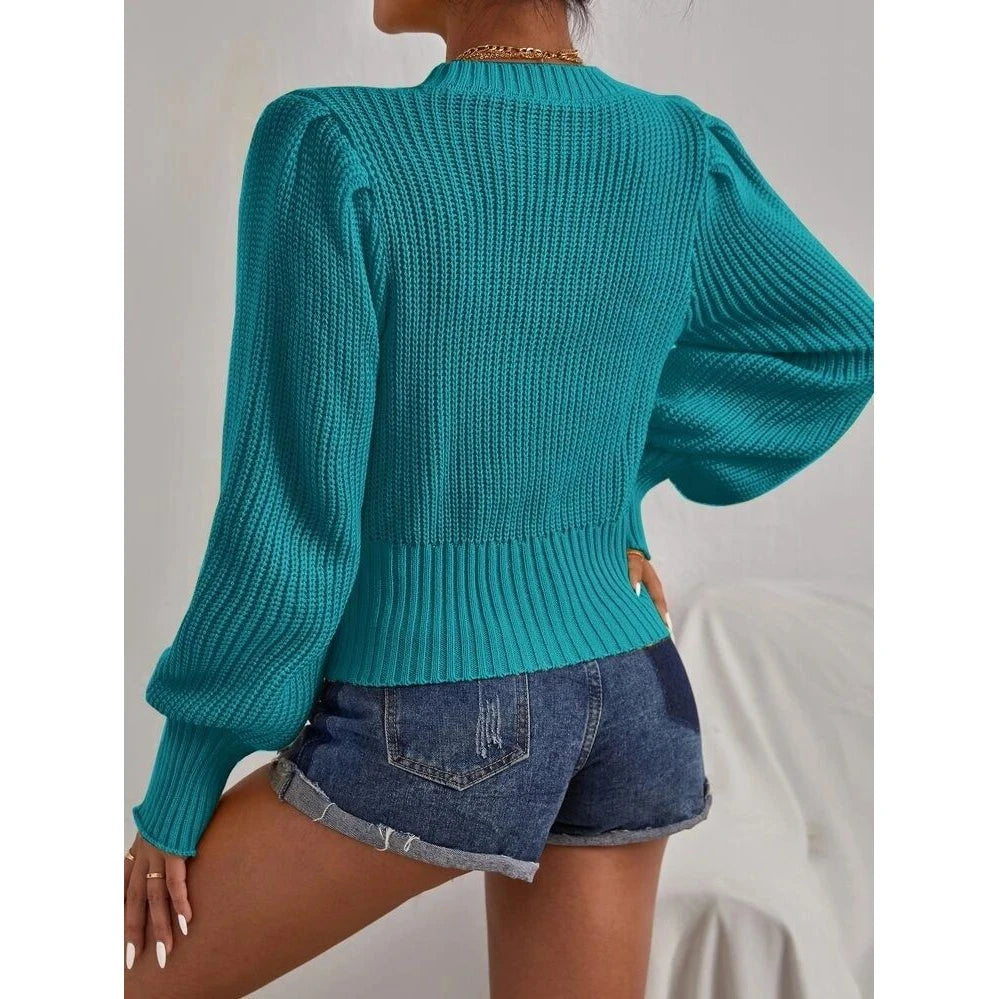 Women Round Neck Lantern Sleeve Knit Sweater Female Spring Casual Twist Rope Top y2k Clothes Streetwear