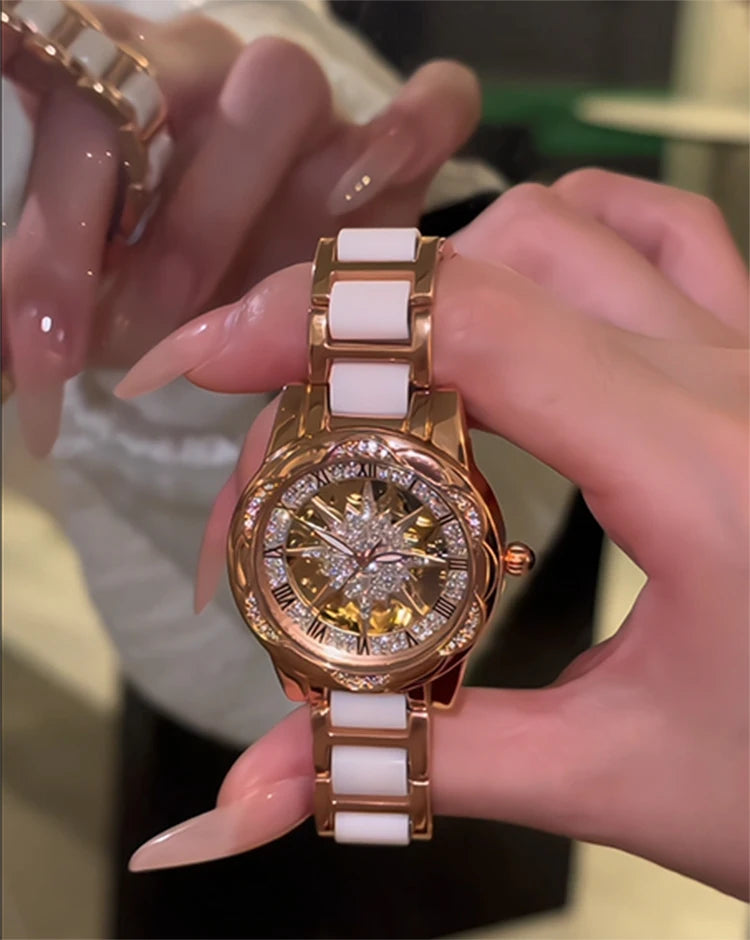 Skeleton Dial Diamond Accent Quartz Watch