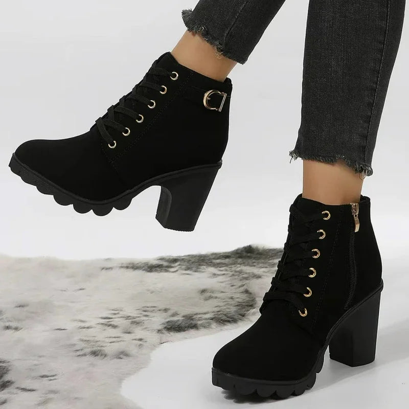 Lace-Up Platform Ankle Boots With Square Heels for Women