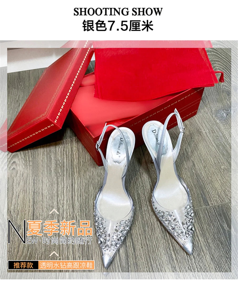 Rhinestone Pointed Toe Transparent Sandals for Women