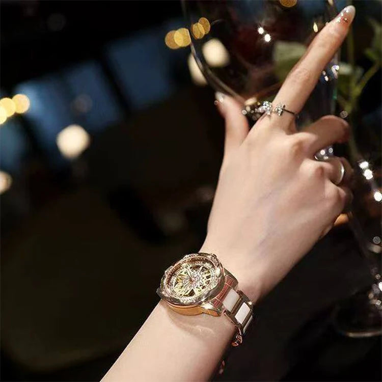 Skeleton Dial Diamond Accent Quartz Watch