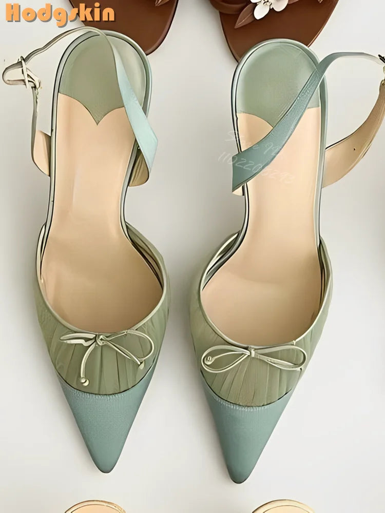 Butterfly Knot Satin Pointed Toe Pumps With Thin Heels for Women