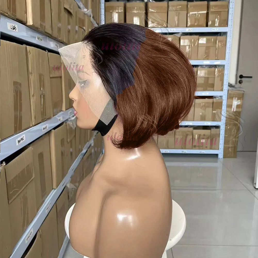Ombre Pixie Cut Lace Frontal Human Hair Wig for Women