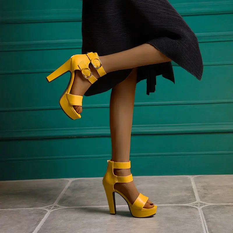 Chunky Platform Sandals with Zipper Buckles for Women