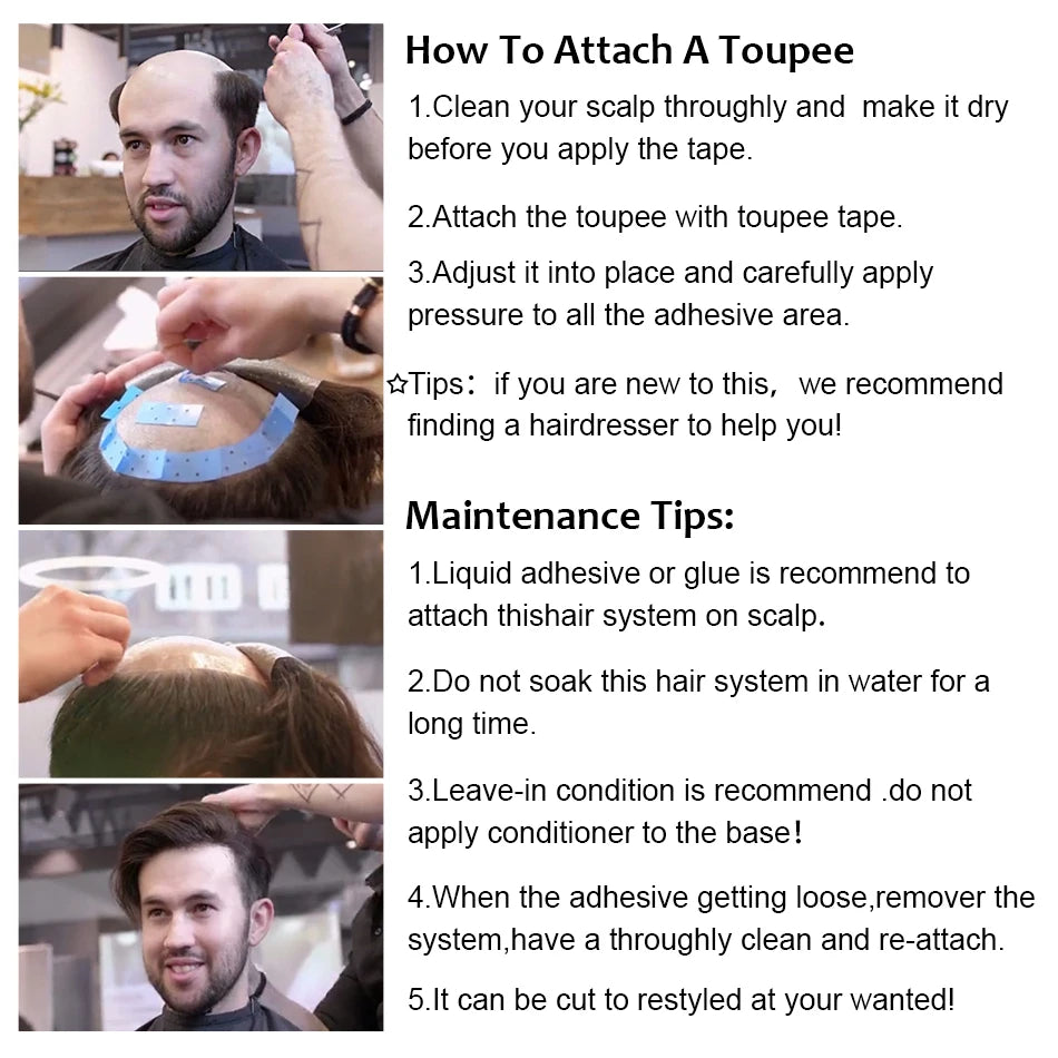 Natural Remy Hair Thin Skin Toupee Hair System for Men