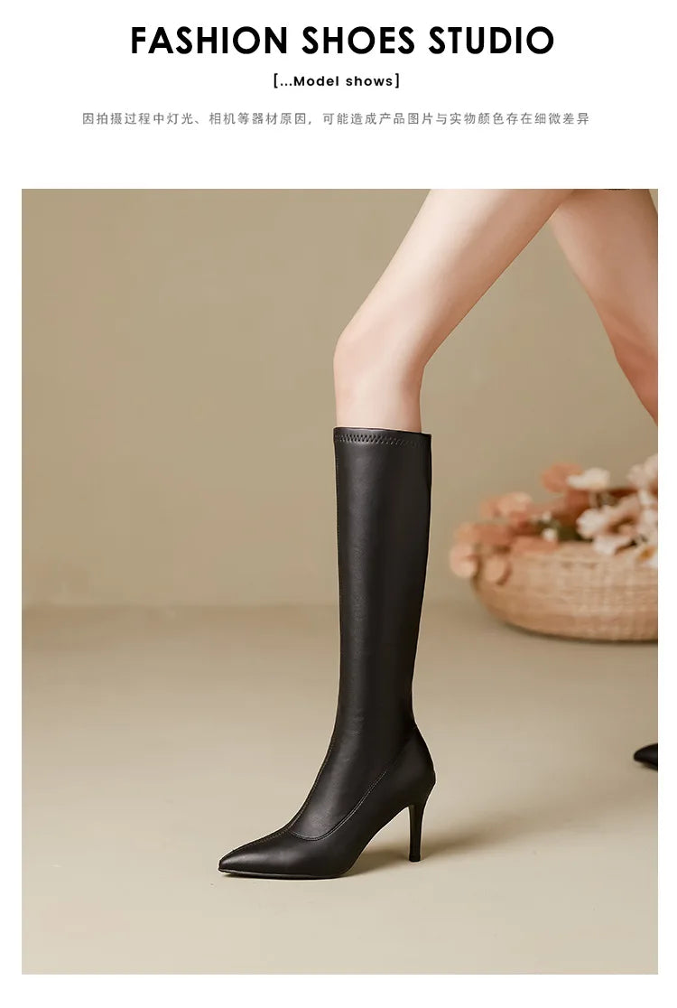 Patent Leather Pointed Knee High Boots