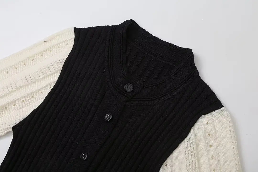 Elegant Pleated Hem Street Fashion O Neck Bell Sleeve Slim Knit Midi Dress 2025 Women Summer Beach Swimsuit Cover Up Tunic A3055