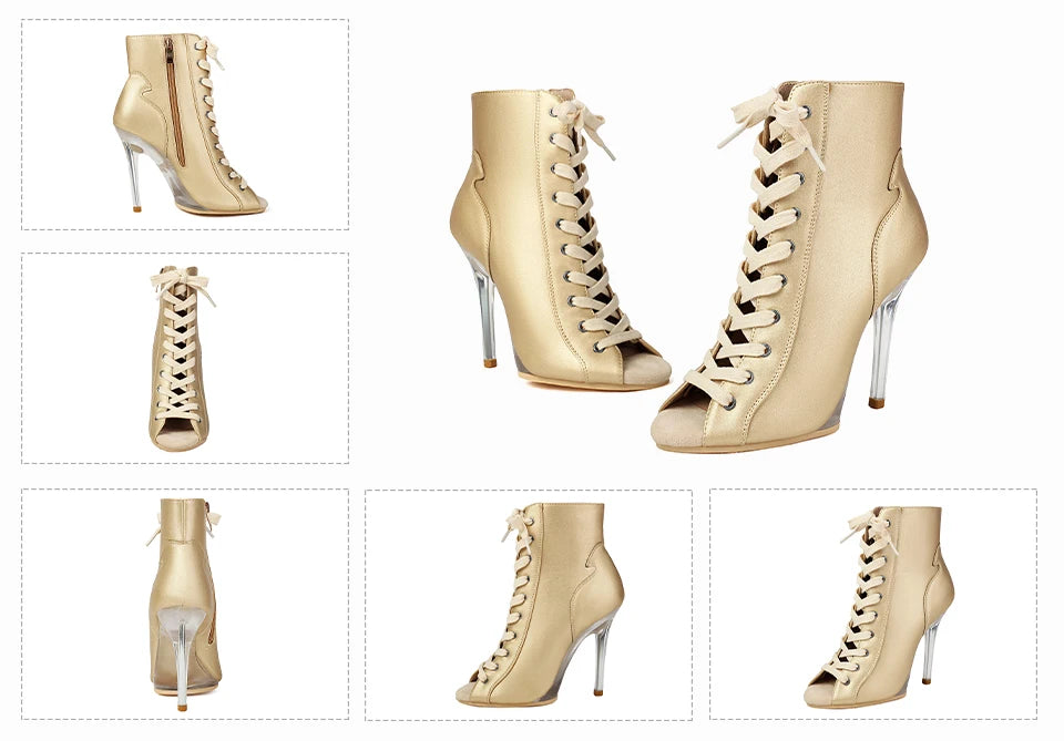 Lace-Up Crystal Heel Ballroom Dance Boots for Women