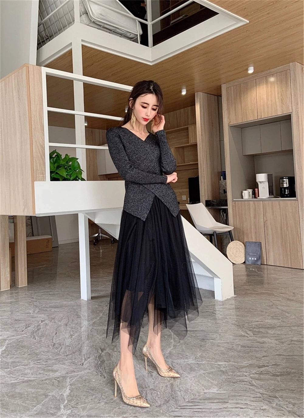 Rhinestone Mesh Pointed Toe Thin High Heels for Women