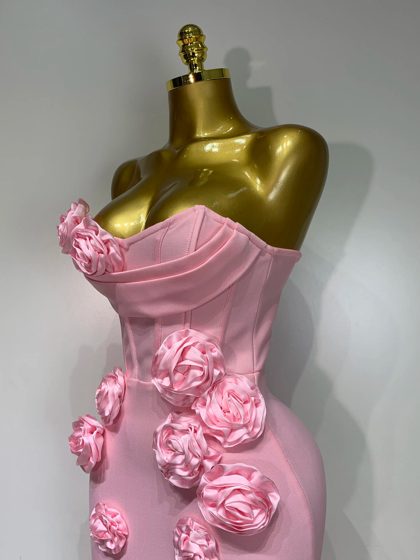 2025 Newest Women Sexy Strapless Backless Red Flower Midi Bandage Dress Celebirty Elegant Evening Club Party Birthday Dresses