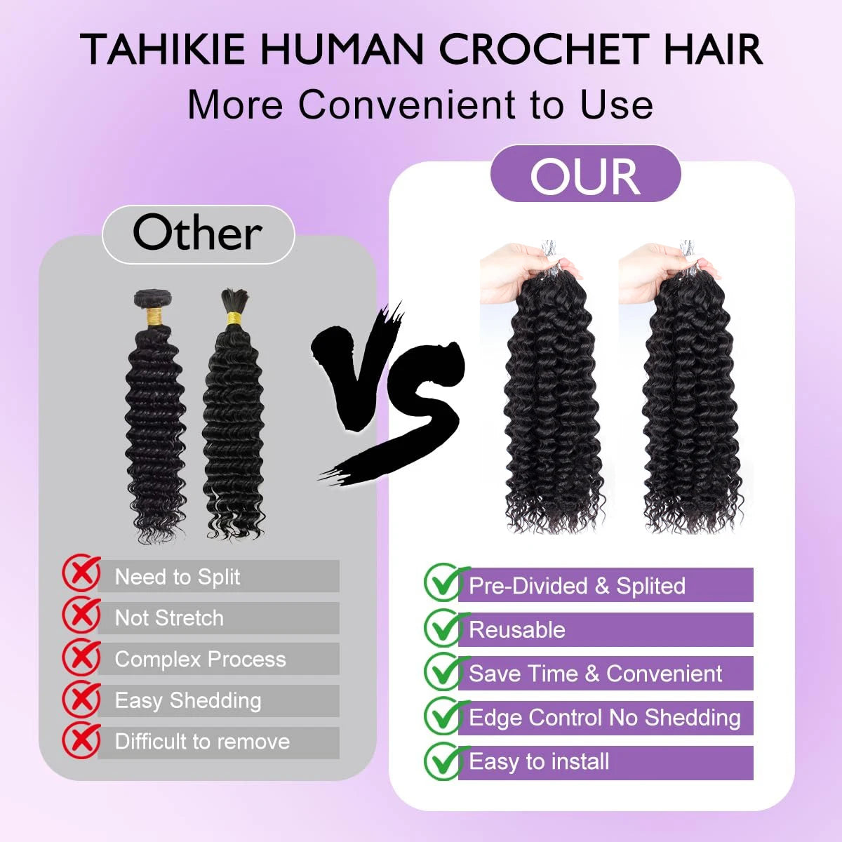 Pre-Divided Deep Wave Human Hair Crochet Extensions for Women