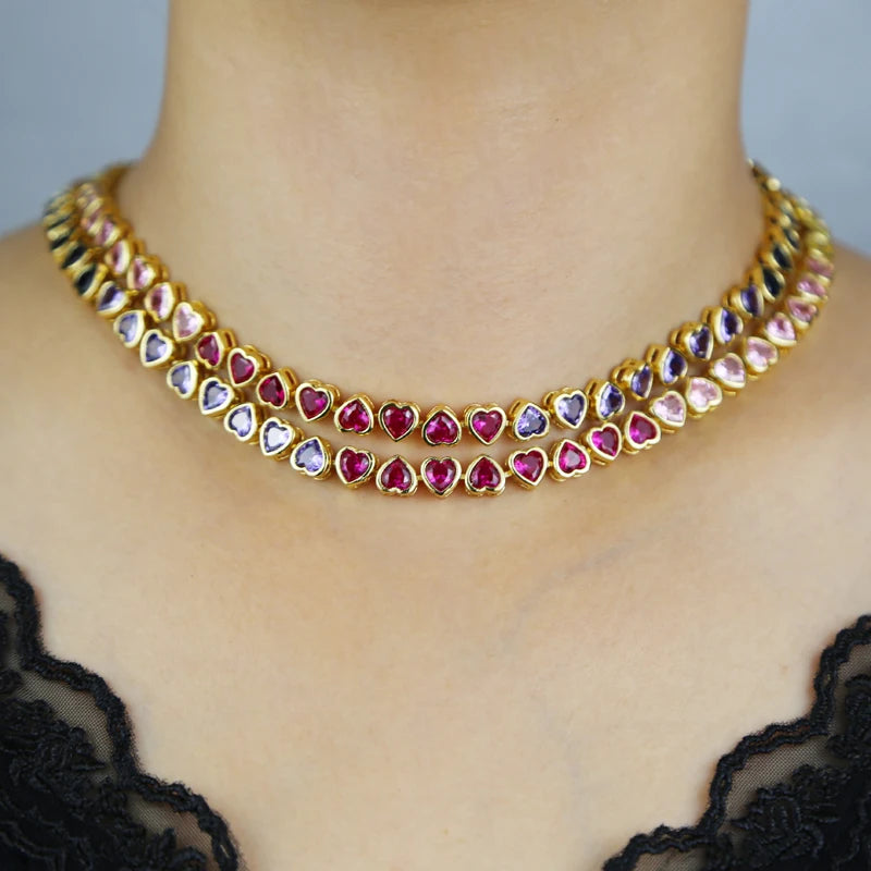 Rainbow Heart Bracelet And Necklace Set