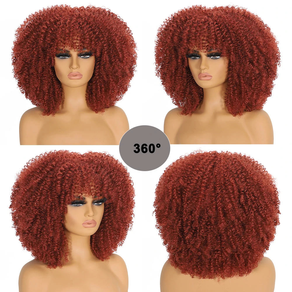 Soft Short Fluffy Afro Curly Wig With Bangs For Women