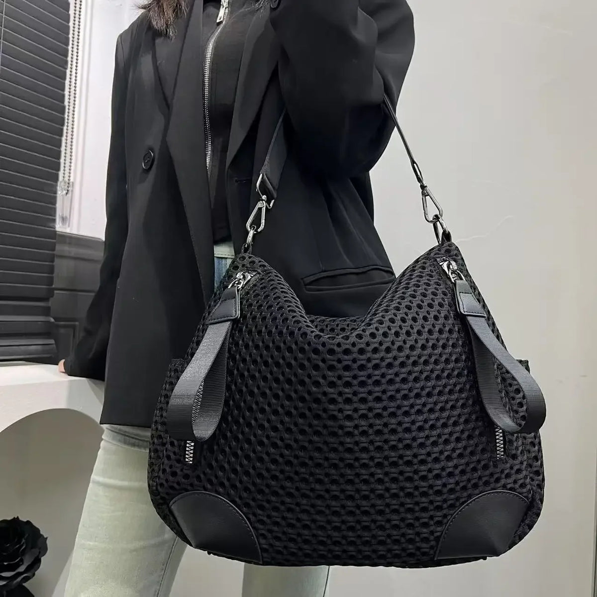 Retro Nylon Mesh Shoulder Bag With Large Capacity for Women