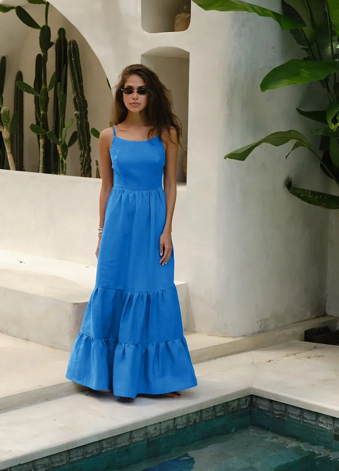 Loose Backless A Line Cotton Beach Maxi Dress for Women