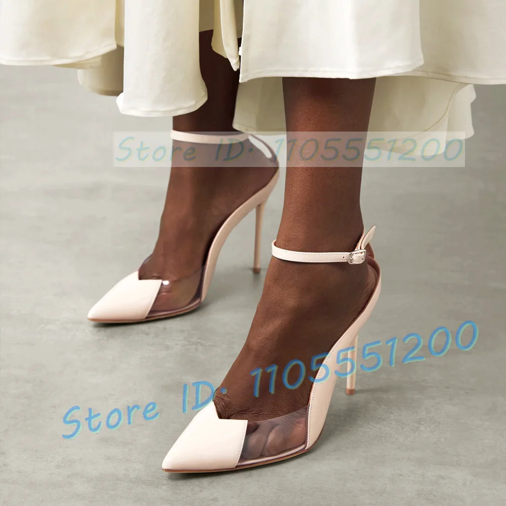 Burgundy Leather Clear PVC Stiletto Sandals for Women
