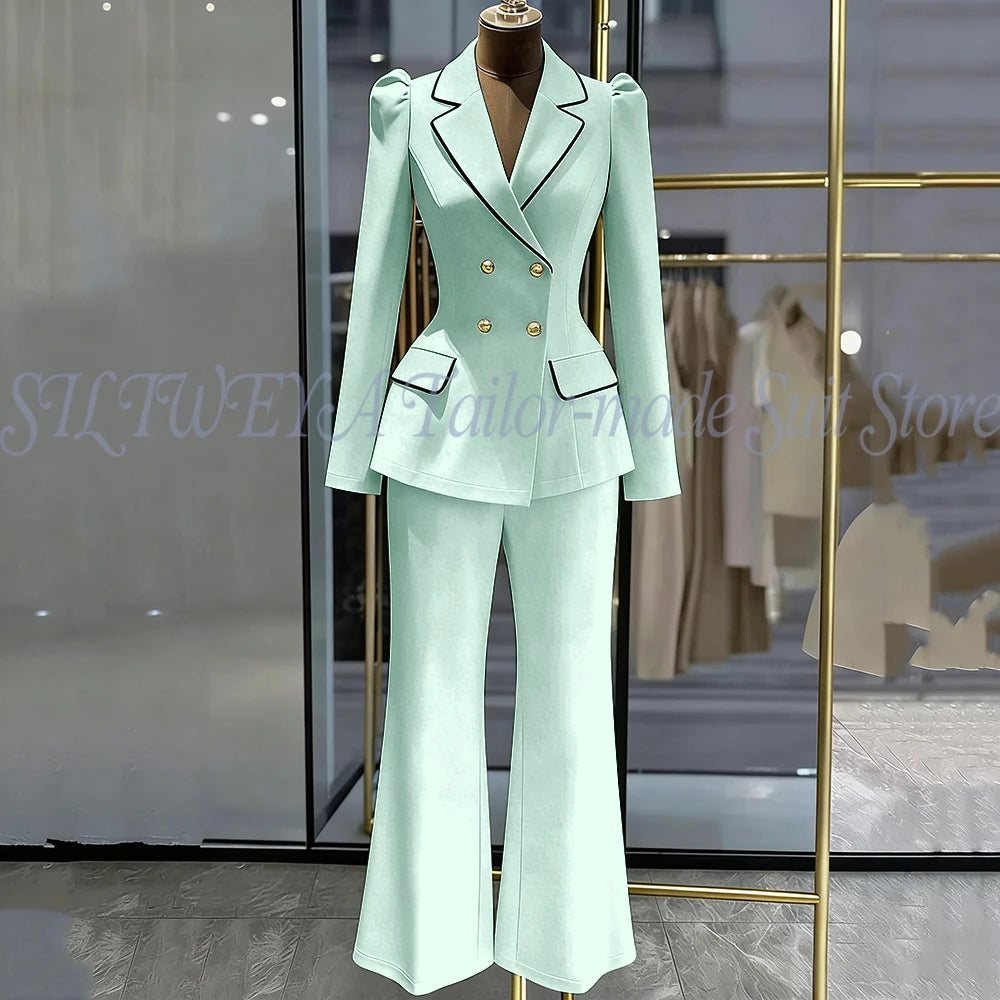 Double Breasted Blazer Set With Side Pockets For Women