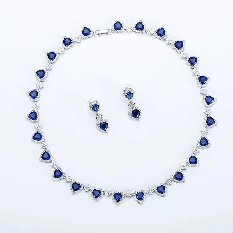 Pink Heart Crystal Necklace And Earring Set For Women