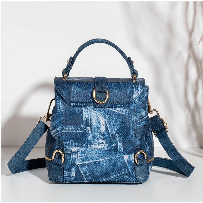 Diamond Embellished Denim Multiway Backpack for Women