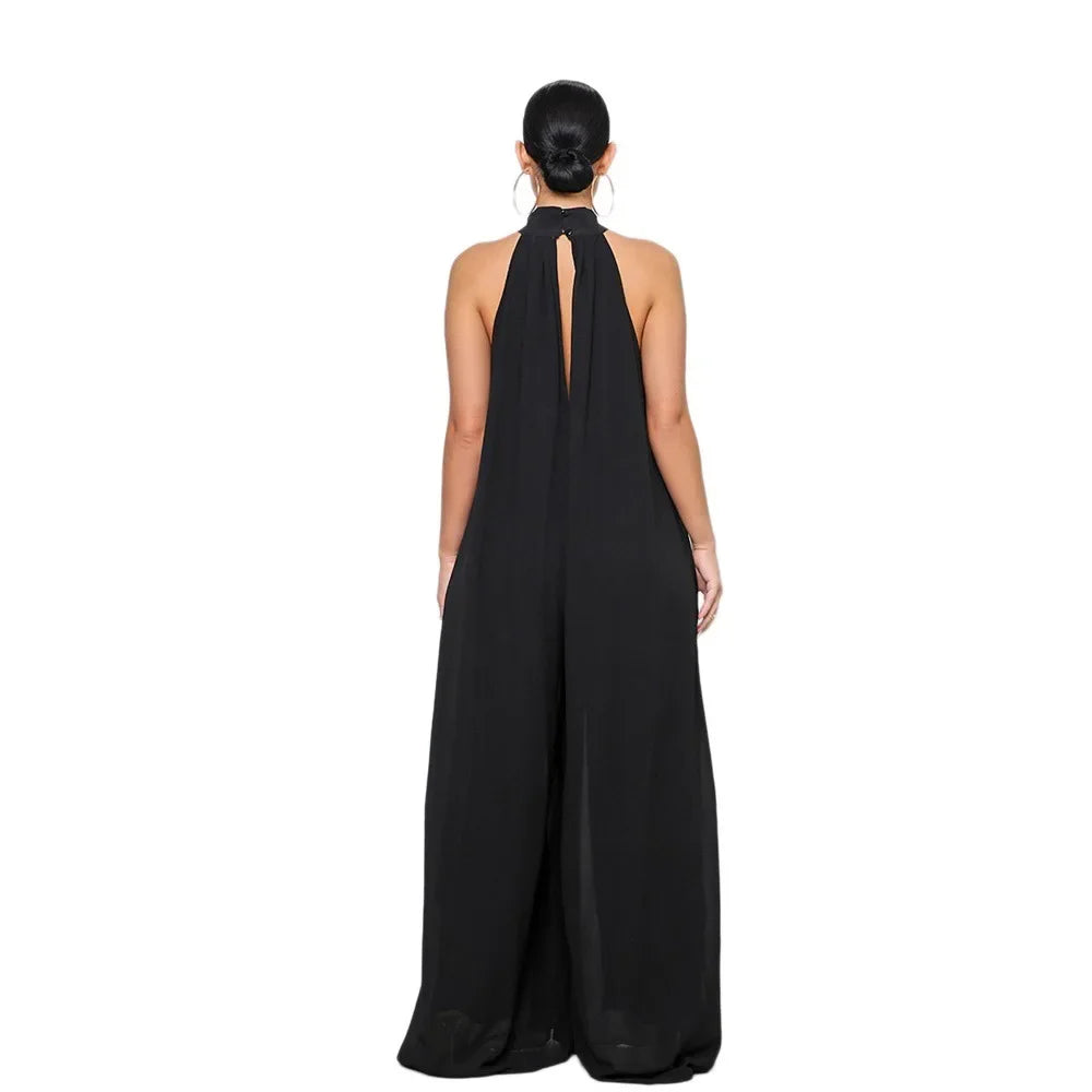 Loose Fit Solid Color Chiffon Ankle Length Jumpsuit for Women