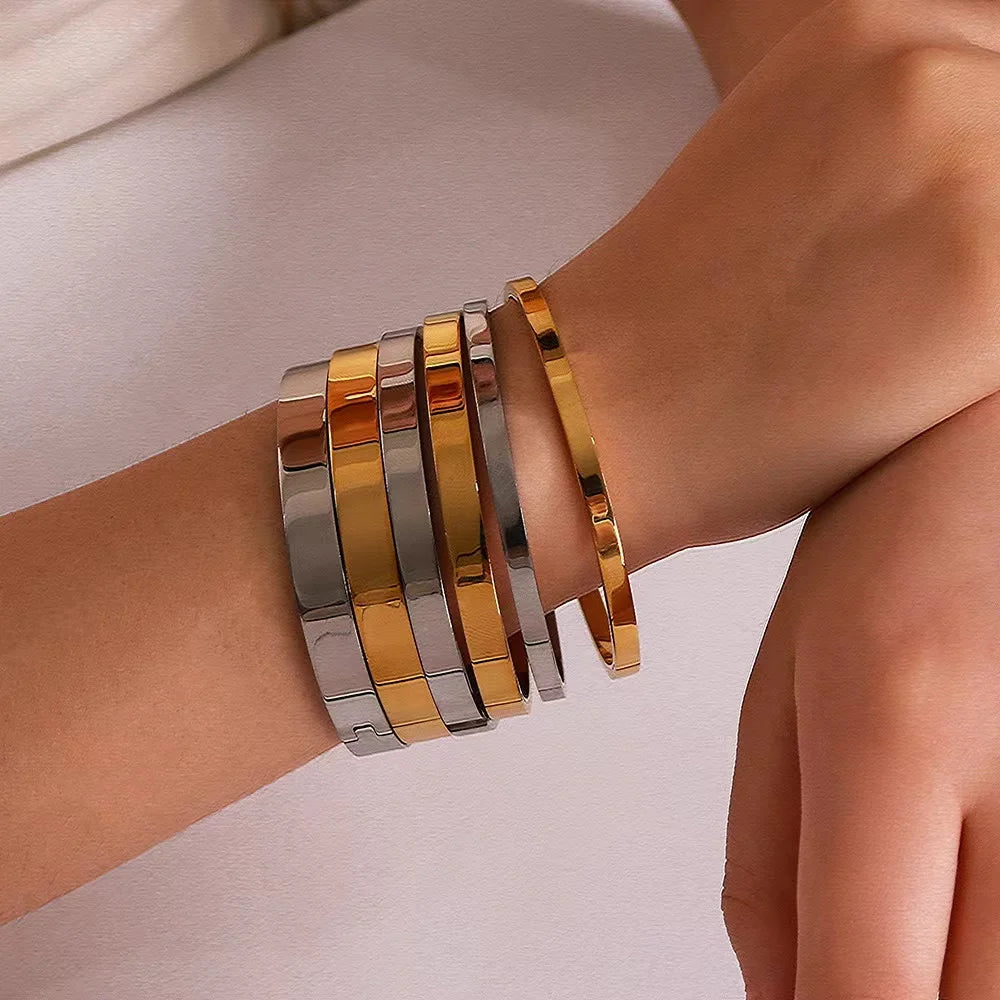 Waterproof Oval Stainless Steel Bangle Bracelet for Women