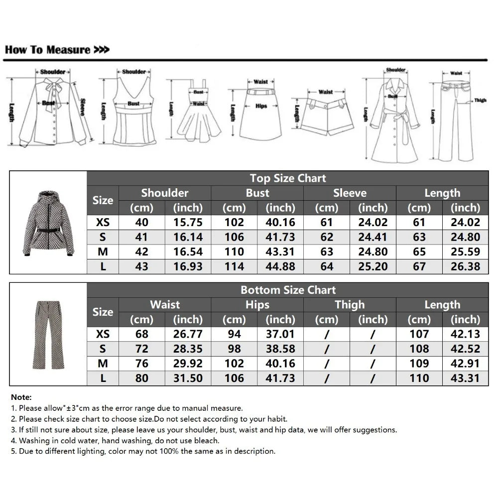 Warm Hooded Padded Ski Jacket And Pants Set for Women