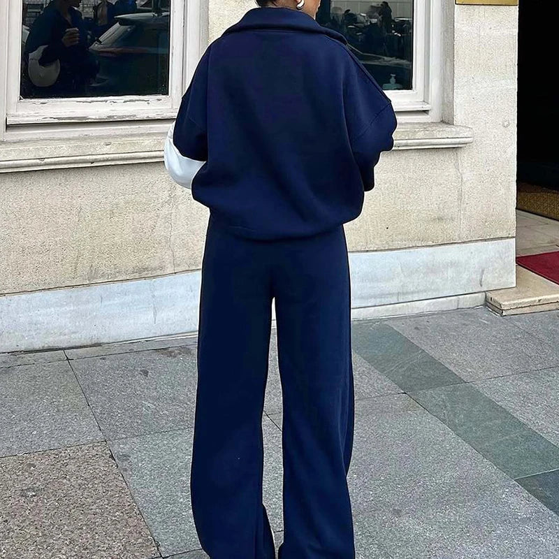 KUCLUT 2025 Autumn Fashion Sport Style Two-pieces Set For Women Half-Zip Pullover Sweatshirt Drawstring Long Casual Pants 1A1109