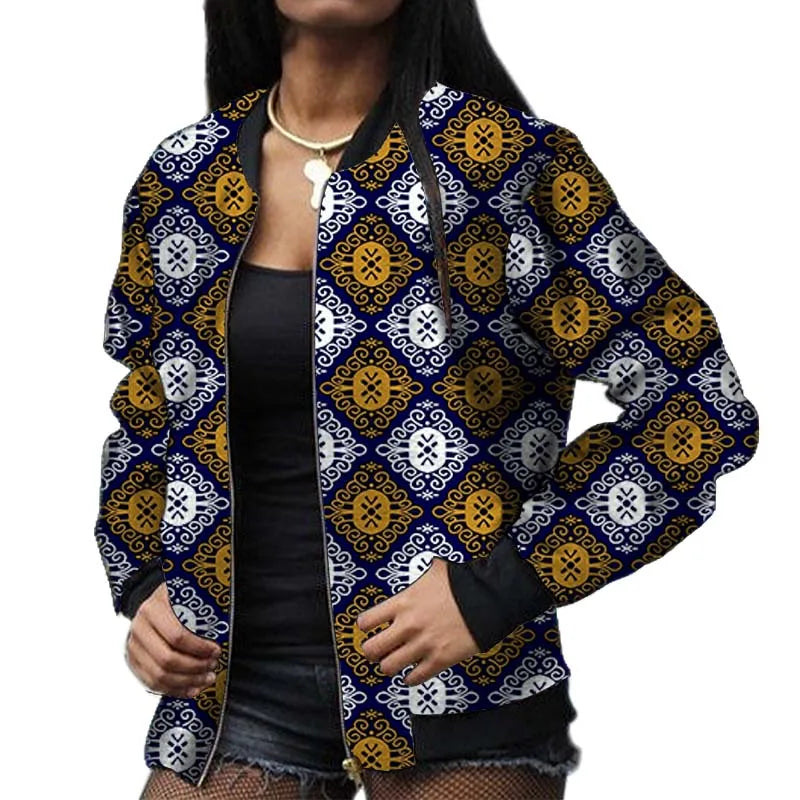 Stylish Elastic Waist African Print Jacket for Women