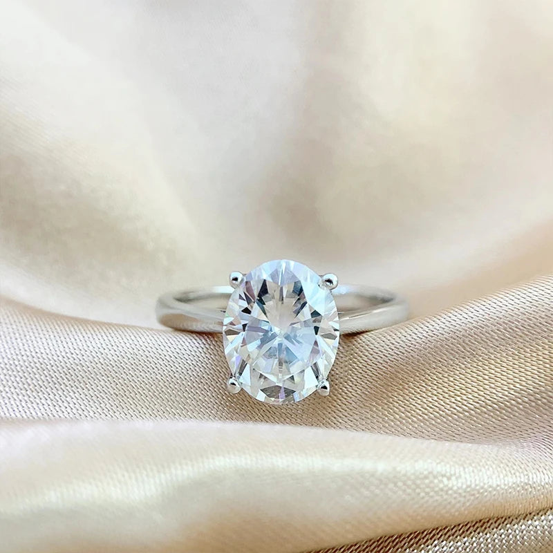 Oval Cut Moissanite Sterling Silver Engagement Ring for Women