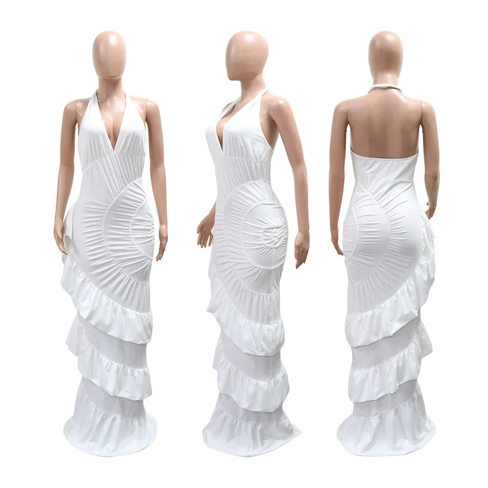 Halter Neck Ruched Satin Mermaid Evening Dress for Women