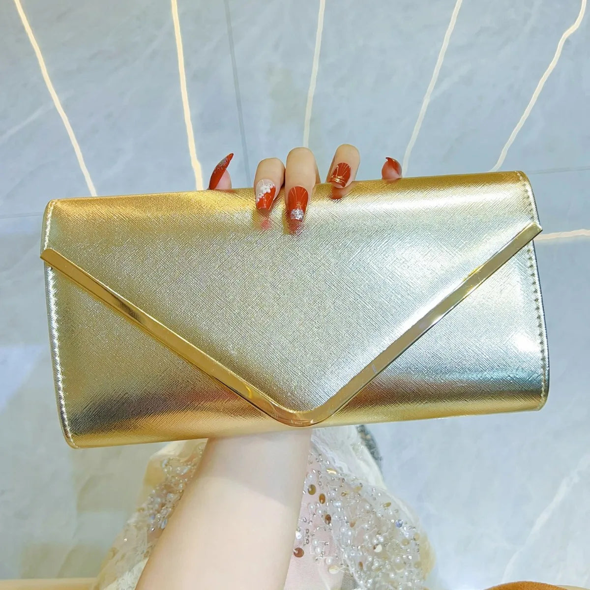 New Women's Envelope Evening Clutch Handbags Elegant Square Bridal Clutch Party Prom Wedding Purse Clutch Shoulder Bags Wallet