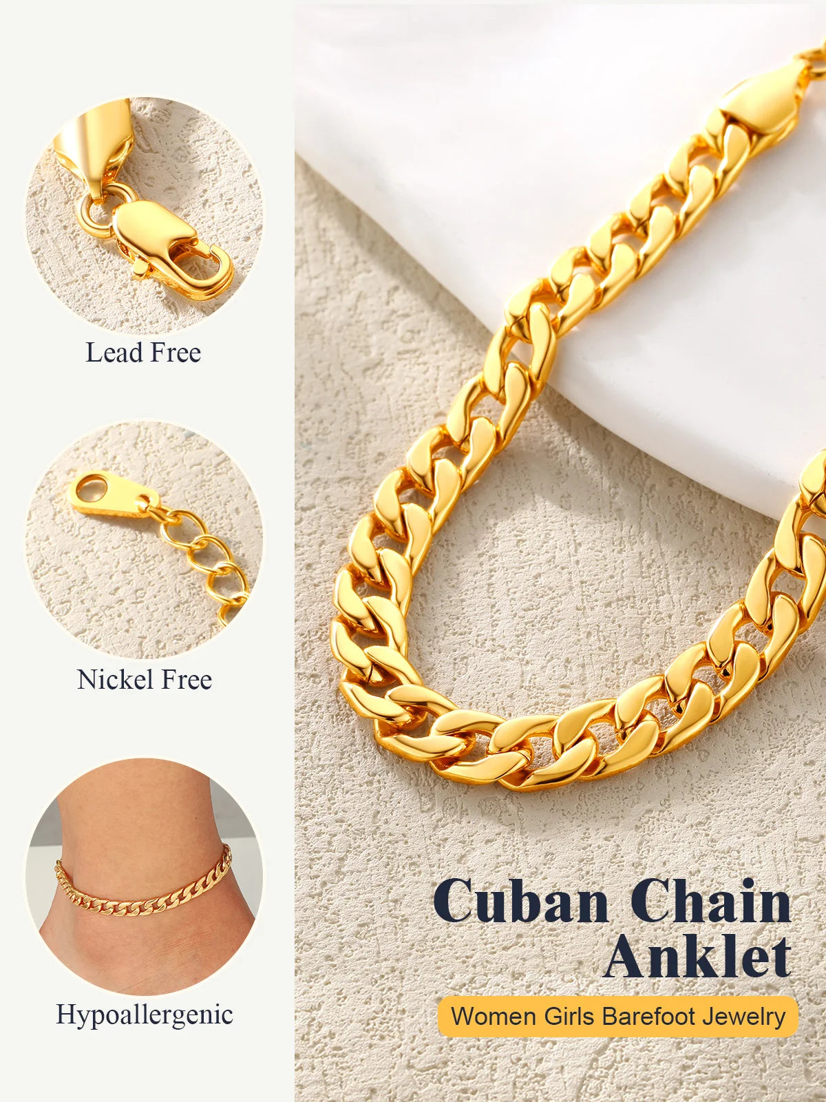 Waterproof 7mm Cuban Chain Anklet