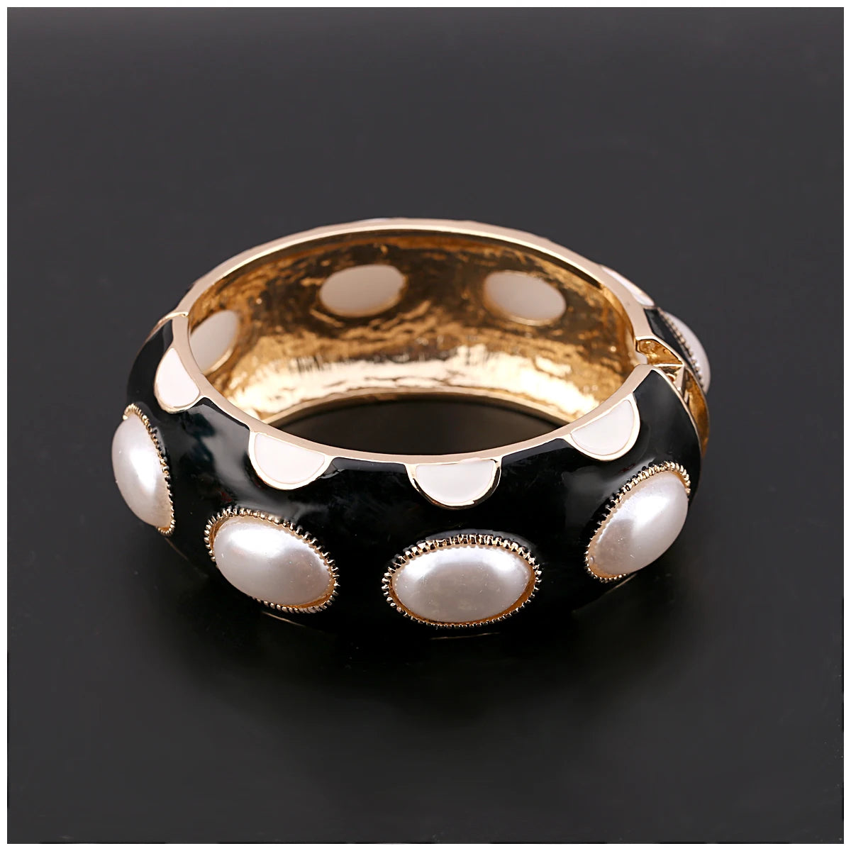 Colorful Enamel Oval Pearl Cuff Bracelet for Women