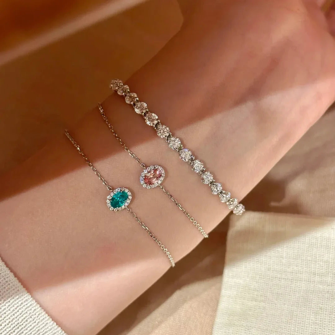 Dainty Oval Cubic Zirconia Chain Bracelet for Women