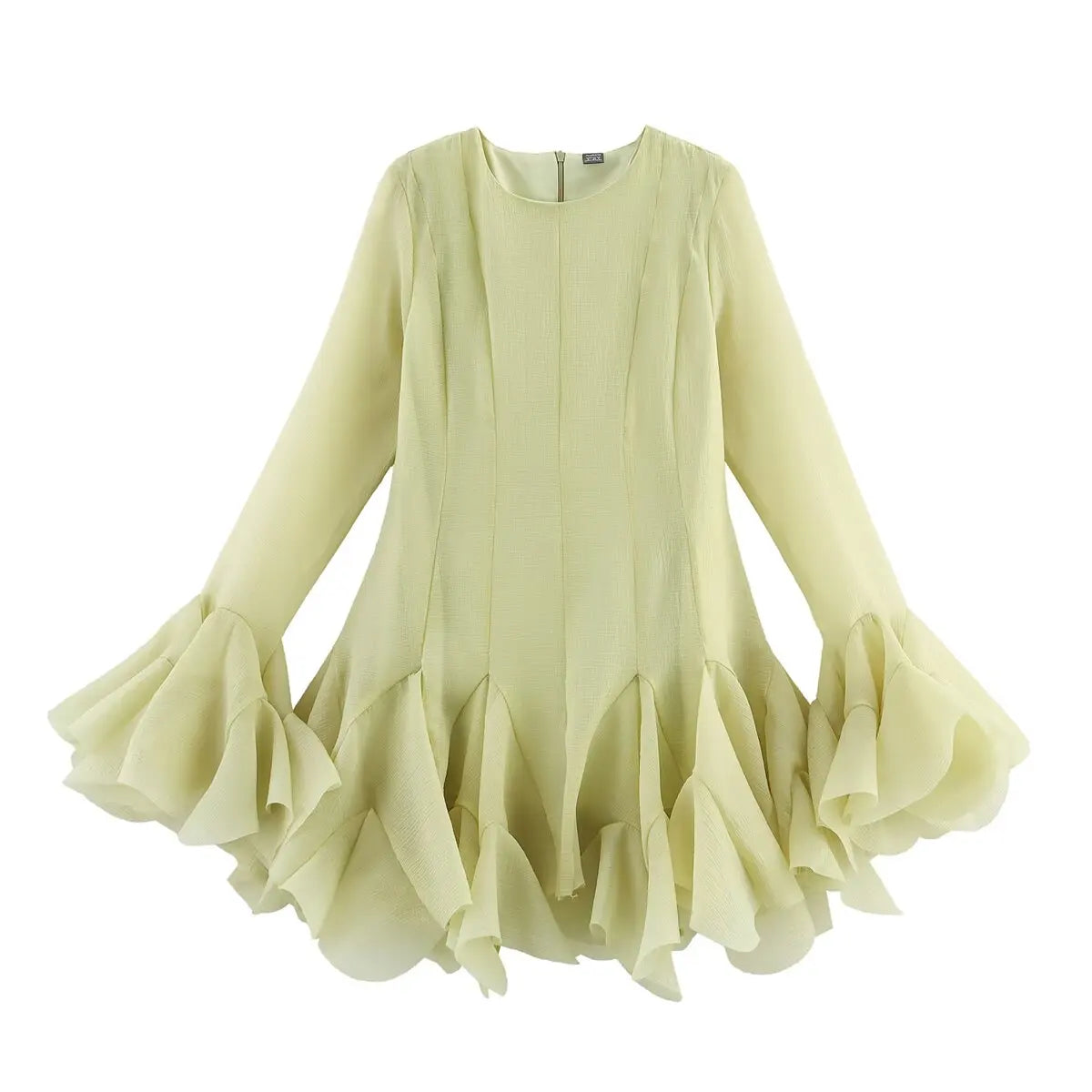 French Style Ruffle Hem Flare Sleeve Mini Dress for Women