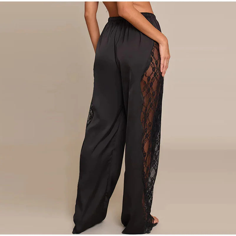 Bohemian Lace Trim Elastic Waist Lounge Pants for Women