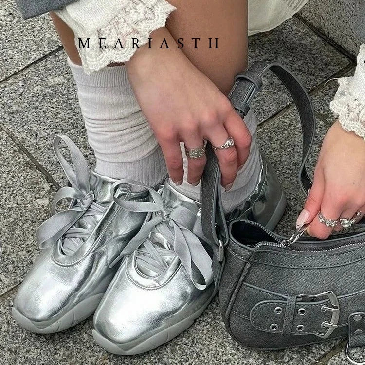 Round Toe Soft Sole Lace Up Casual Ballet Flats For Women