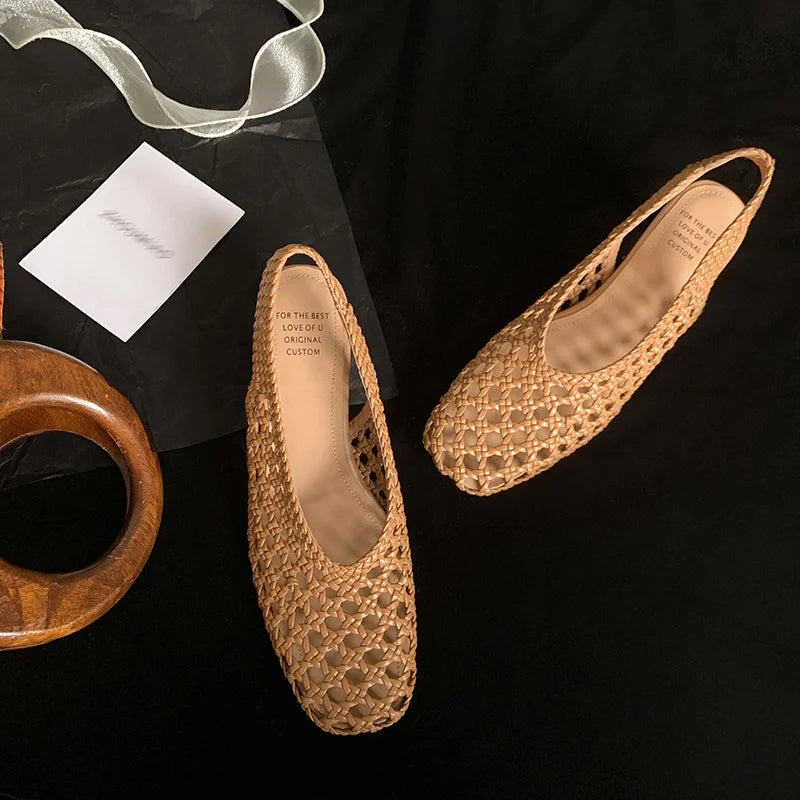 Handmade French Style Cut Out Weave Sandals for Women