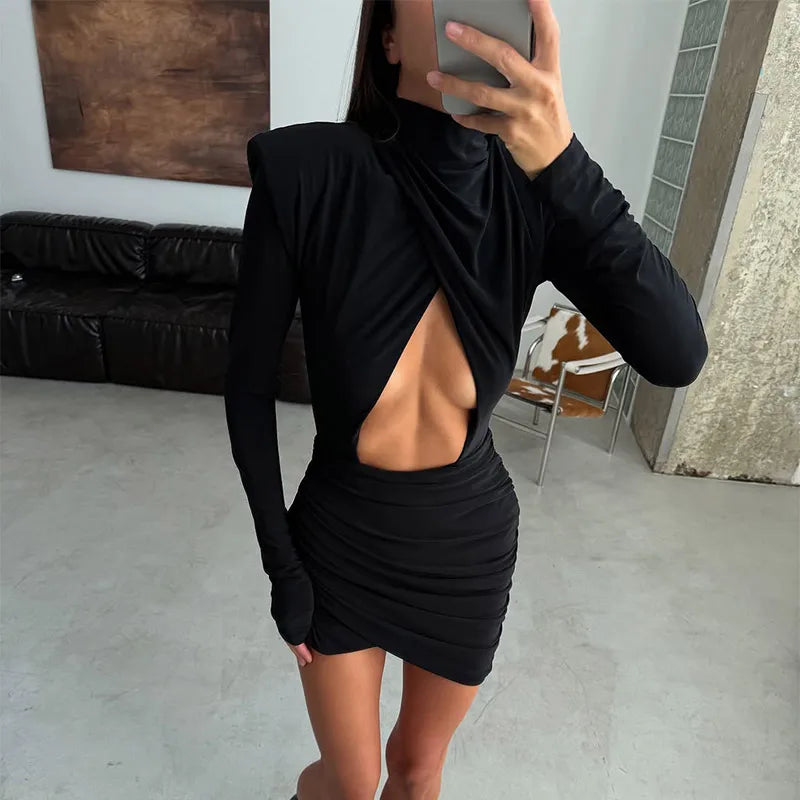 Hollow Out Pleated Mini Dress