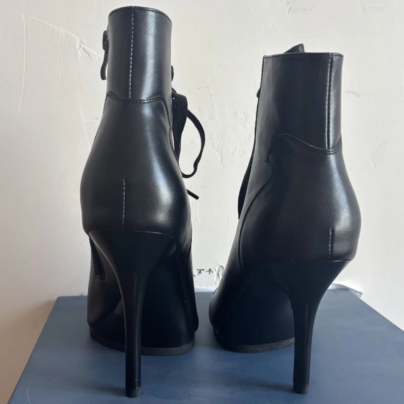 Peep Toe High Heel Zipper Ankle Boots