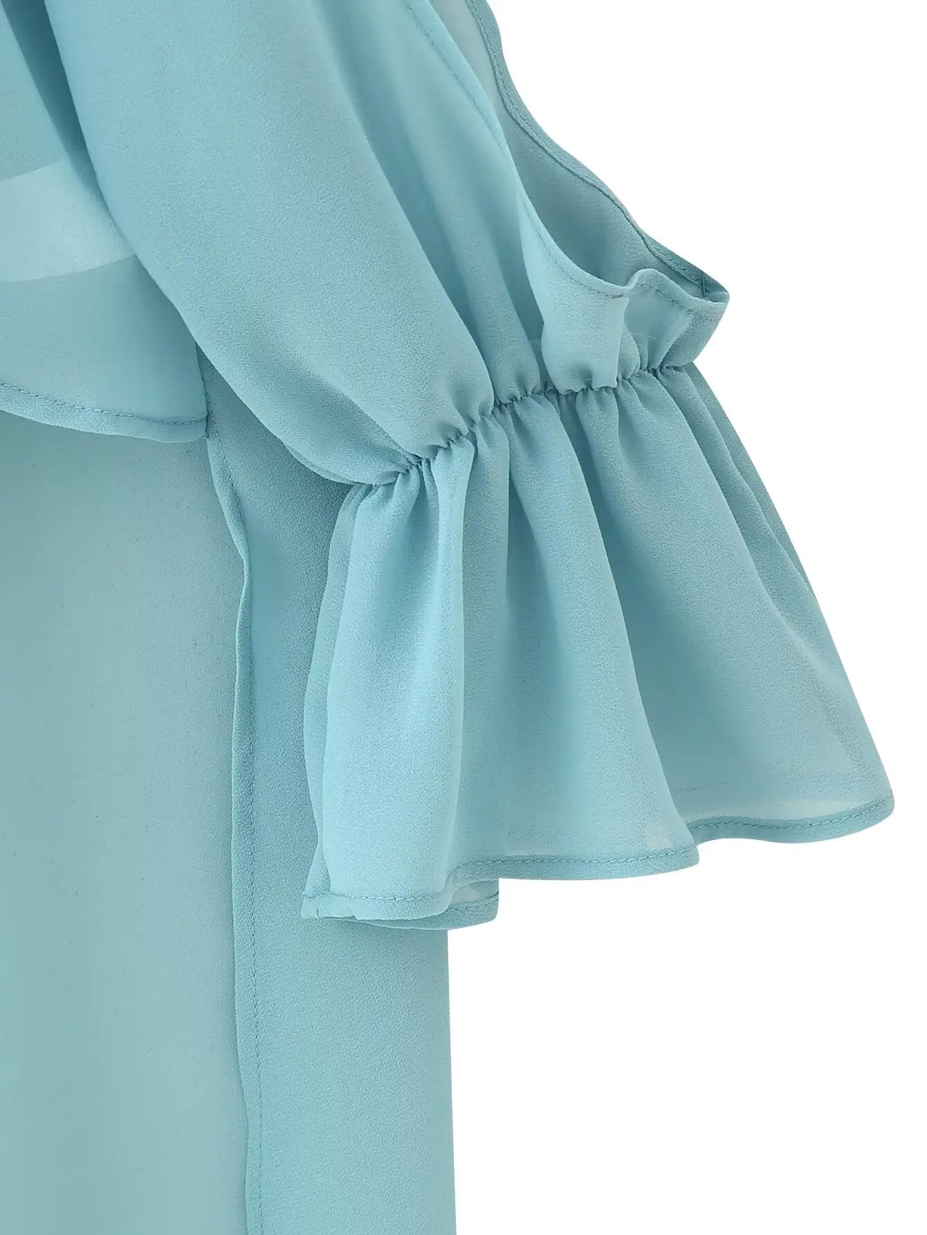 Vintage Chiffon Tiered Ruffle Sleeve Blouse with High Neck for Women