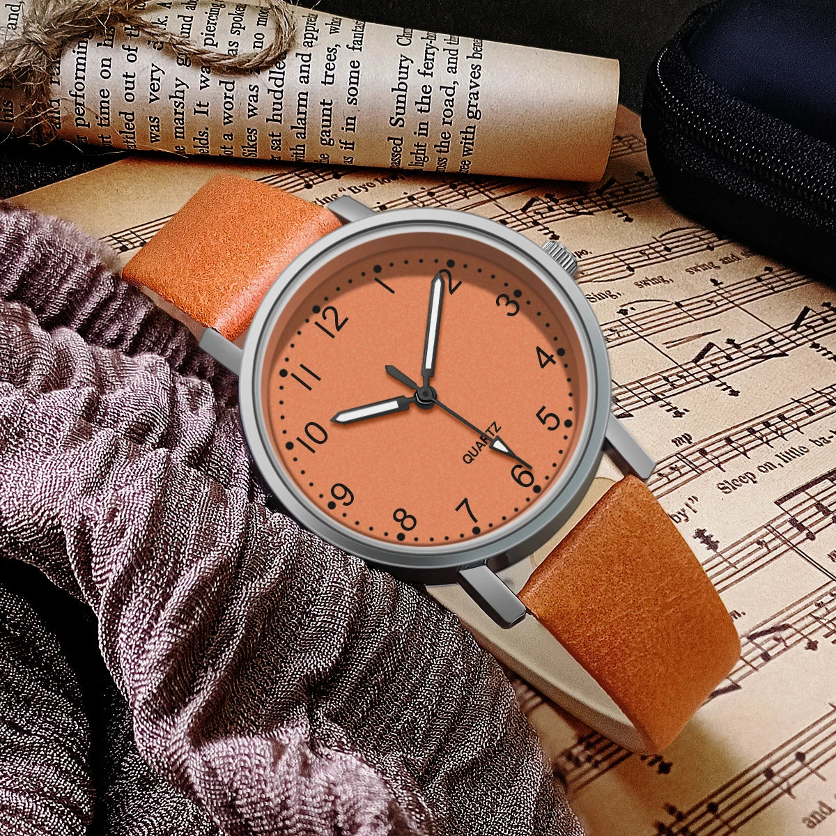 Vintage Round Dial Leather Strap Watch